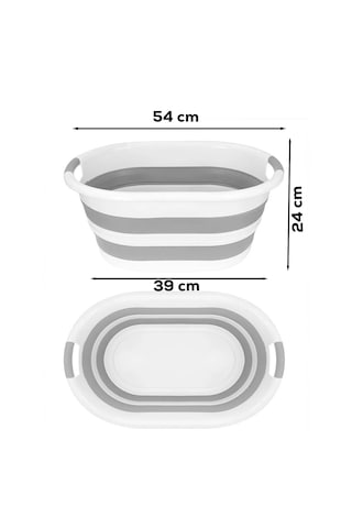 Porsima 1065 25 Lt Akordiyon Sepet Katlanabilir Çamaşır Sepeti Beyaz - Gri