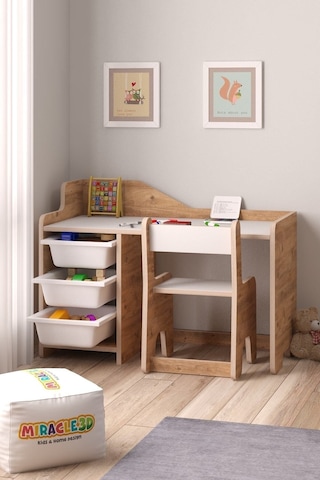 Miracle 3d Çocuk Oyun Aktivite Masası 90x45 Cm 3 Sepetli Çocuk Çalışma Masası Sırt Dayamalı Sandalye Atlantik