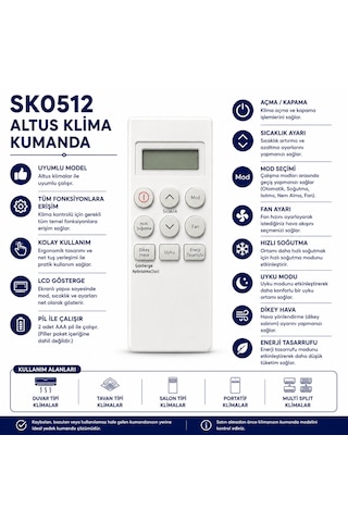 Altus Sk0512 Lcd Ekranlı Klima Kumandası .