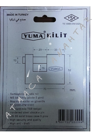 Yuma Kayar Pimli 70 Mm Asma Kilit