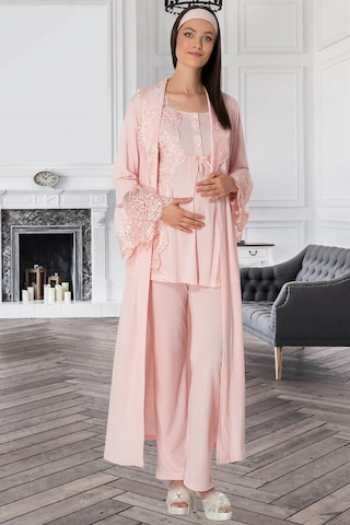 Mecit Pijama 5353 Sandra Dantelli Yaka Sabahlıklı Lohusa Pijama Takımı 001