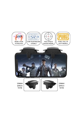 Polham Tüm Telefonlara Uygun Pubg Ve Call Of Duty Uyumlu Şarjlı Oyun Tetiği Hızlı Ateş Ve Hassas Nişan