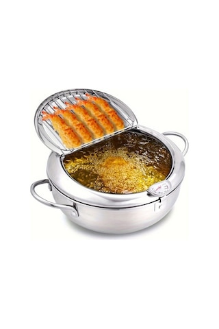 Ebitda 19.99cm Yağ Damlama Süzgeçli Kızartma Tencere, Pratik Kamp Mutfak Gümüş