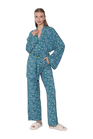 Limissi Viskon Desenli Pijama Yakımı Yeşil