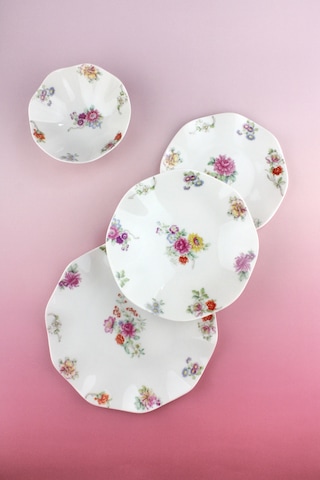 Dantel Çiçek New Bone 2 Kişilik 8 Parça Yemek Takımı Beyaz