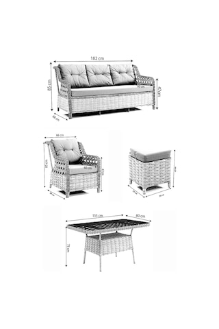 Evdemo Eren Rattan Puflu Bahçe Balkon Takımı 3+1+1 Antrasit