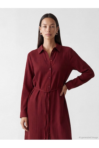 Lcw Everyday Bordo Oversize Gofre Kadın Gömlek Tunik