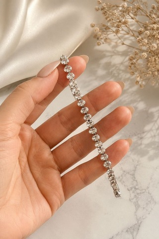 4mm Oval Taş Suyolu Bileklik Kararmaz Özel Seri Bileklik 16+2cm Gümüş
