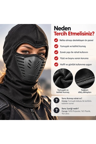 Trendexa Siyah Balaklava Kar Maskesi Air Flow Hava Kanallı Yüz Maskeli Tam Kafa Boyunluk Motorcu Ve Outdoor Renk: Siyah Beden: Standart Adet: 1 Mac