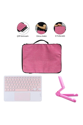 Microcase Samsung Active 4 Pro / Active 5 Pro 10.1'' İle Uyumlu Touchpad Bluetooth Klavye + Tablet Standı - Pembe Al5194 Diğer