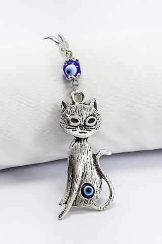 El Yapımı Lacivert Cam Nazar Boncuklu Eskitme Kedi Figürlü Araba