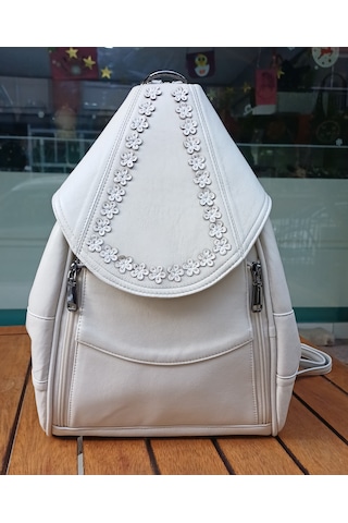 Durush Collection Hakiki Deri, Tasarım El İşlemesi Beyaz Sırt Çantası