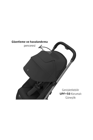 Maxi-Cosi Fame Cabin LED Işıklı Entegre Şarj Üniteli Tek Elle Katlanan Premium Kabin Boy Bebek Arabası Onyx Black