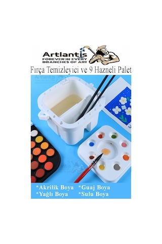 Fırça Temizleme Ve 9 Hazneli Palet 1 Adet 18 Li Resim Fırça Tutuculu Boya Fırçası Temizleyici Kapaklı Taşınabilir Plasti