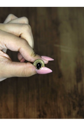 Doğal Taş Oniks Doğal Taşlı Antik Model Kadın Ayarlanabillir Yüzük Euy82o Siyah