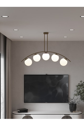 Lal Modern Eskitme 5 Li Beyaz Cam Küre Avize Yay Formlu