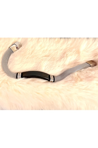 Silver-siyah Hasır Hafif Kordonlu Çelik Bileklik 22 Cm Gümüş - Siyah