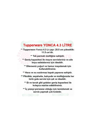 Tupperware Yonca 4.3 Lt Tek Parmak Saklama Kabı Açık Turuncu