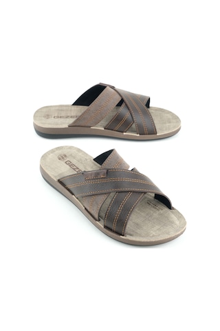 Gezer Yazlık Erkek Suni Deri Rahat Taban Günlük Terlik Kahve Kahverengi
