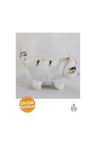 Yürüyen Beyaz Kedi Oyuncak - Hareketli Kuyruk Ve Miyav Sesli