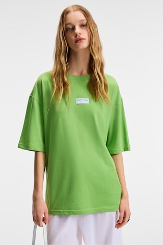 Ethıquet ZEYLINA Kadın %100 Pamuk Baskılı Regular Fit Kısa Kollu Bisiklet Yaka Yeşil T-Shirt