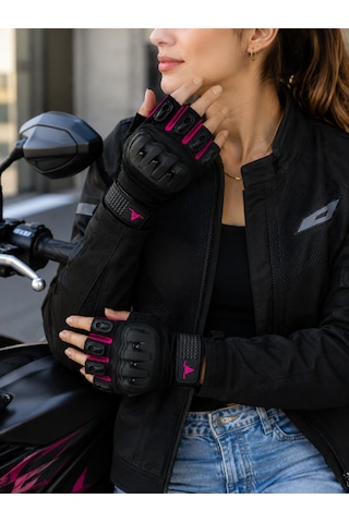 Kıyak Moto Twist Pembe / Yarım Parmak - Kaymaz Avuç İçi Kadın Motosiklet Eldiveni