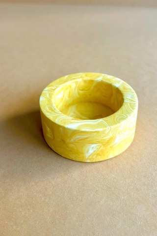 Dekoratif Sarı Mermer Desenli Beton Şamdan El Yapımı Tealight Mumluk 3 Adet Sarı