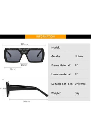 Erkek Büyük ÇerçeveKare Güneş Gözlüğü El Sanatları Desenli Çıkartmalar Dekoratif Gözlükler Siyah