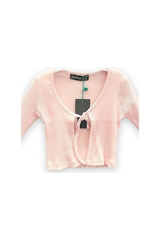 Kız Çocuk Pamuklu Kaşkorse Bağlamalı İnce Hırka-11739 Pudra