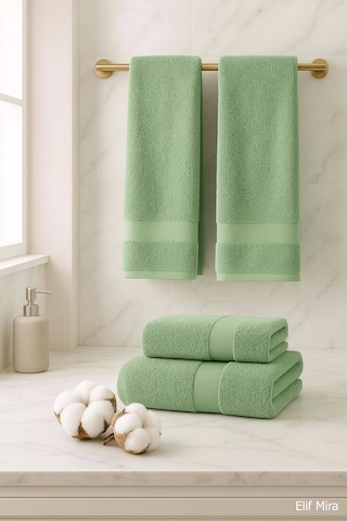 4 Lü Banyo Havlusu Seti %100 Pamuklu 70x140 Cm Pleasure Yeşil-yeşil