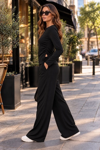 Moda Banuş Siyah Modal Kumaş Bol Paça Eşofman Takımı Mavi Mavi