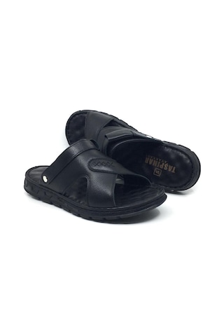 Taşpınar 303 %100 Hakiki Deri Ortopedik Erkek Yazlık Rahat Siyah Terlik Sandalet 40-45 Siyah