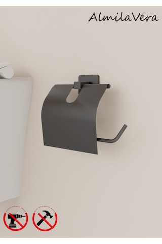 Siyah Yapışkanlı Kare Kapaklı Tuvalet Kağıtlık Wc Kağıtlık Siyah