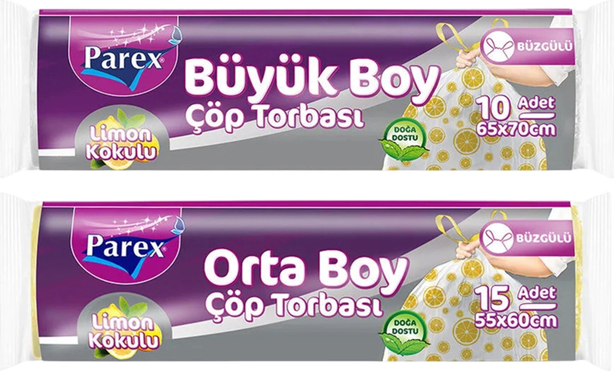 Büzgülü Çöp Torbası Limon Kokulu 5 Büyük Ve 5 Orta Boy Set