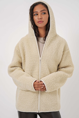 Gabria Kapüşonlu Fermuarlı Hırka Taş