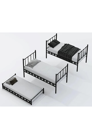 Zambak Yavrulu Genç Çocuk Odası Metal Ranza Ve Karyola - 90 X 190 Cm - Siyah 90 x 190 CM