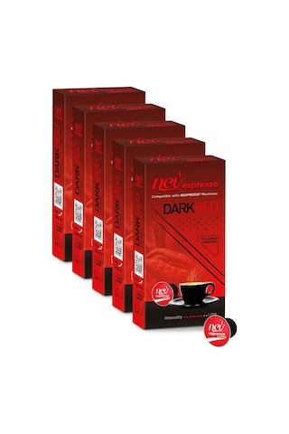 Nev Kahve DarkRed Kapsül Kahve 5x10 5 Kutu Nespresso Uyumlu 50 Kapsül
