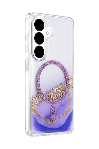 Onegif Samsung Galaxy S26 Uyumlu Lotus Simli Magsafe Kapak - Mor Çok Renkli