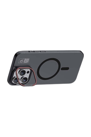 Apple Uyumlu iPhone 15 Plus Kılıf Recci Magnetic Glass Serisi Standlı Magsafe Şarj Özellikli Kapak Siyah