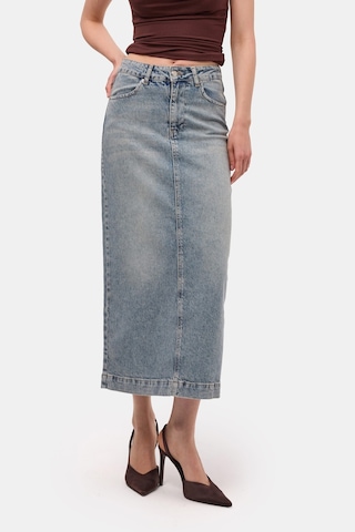 Itsbasic Kadın Kot Renk 4s6-32 Maxi Komfort Kumaş Arkadan Yırtmaçlı Denim Etek