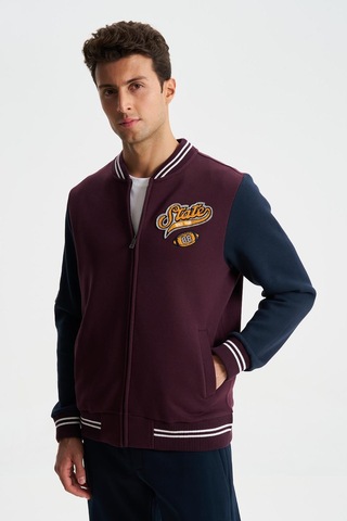 AR-MA Arma Erkek Pamuklu Regular Fit Dik Yaka Baskılı Cepli Kolej Mont Sweatshirt 001