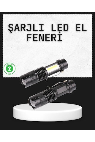 Odak Ayarlı 2000 Lümen Şarjlı Led El Feneri Çok Renkli