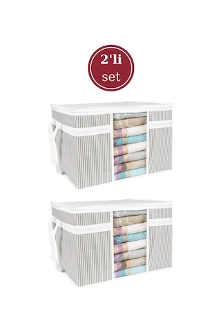 Onikiden Pencereli Hurç, Yastık Havlu Kazak Çamaşır Saklama Çantası Organizer 40x45x30cm 2 Adet
