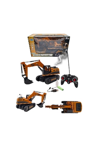 1/20 Uzaktan Kumandalı Ekskavatör Şarjlı Işıklı Duman Çıkaran İş Makinesi Paletli Excavator