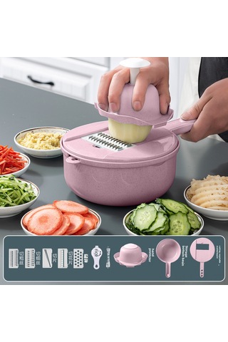 Hombey Pembe 9 Parça Ev Kullanıma Çok Fonksiyonlu Mutfak Aleti: Patates Dilimleyici, Işkırap Makinesi Ve Dilimleme Aracı Ekonomik Paket