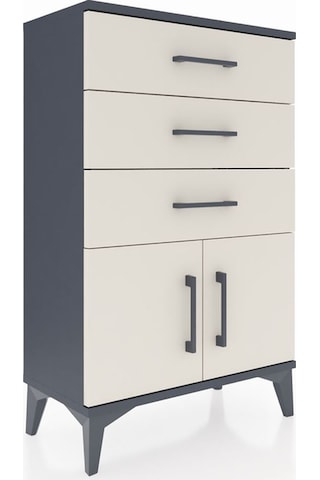 Arges Komodin 3 Çekmeceli 2 Kapaklı 60x30x96 Antrasit-aytaşı Antrasit