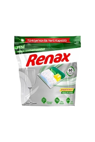 Renax Avantajlı 3 Lü Set Bulaşık Makinesi Kapsülü 60 Lı + Tuz 1,5 Kg + Parlatıcı 400 Ml
