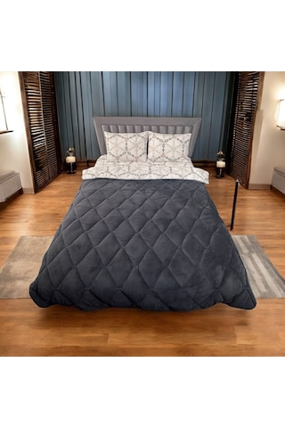 Wellsfot Yorgan Çift Kişilik Uyku Seti & Lastikli Çarşaflı Antrasit - Gri
