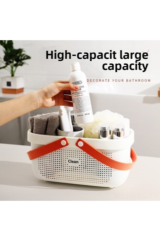 Springsun Banyo Malzemeleri Depolama Sepeti: Taşınabilir, Su Akıtma Özelliği, Dayanıklı Plastik, Büyük Boy 29.5 15 15.5 Cm , Turuncu-beyaz Diğer