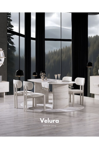 Moon Yemek Odası Takımı Yemek Masası + 4 Adet Sandalye Kırık Beyaz